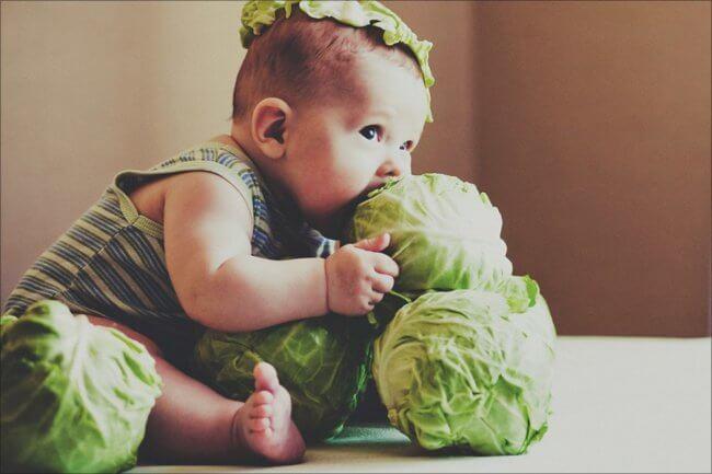 Ребенок ест капусту